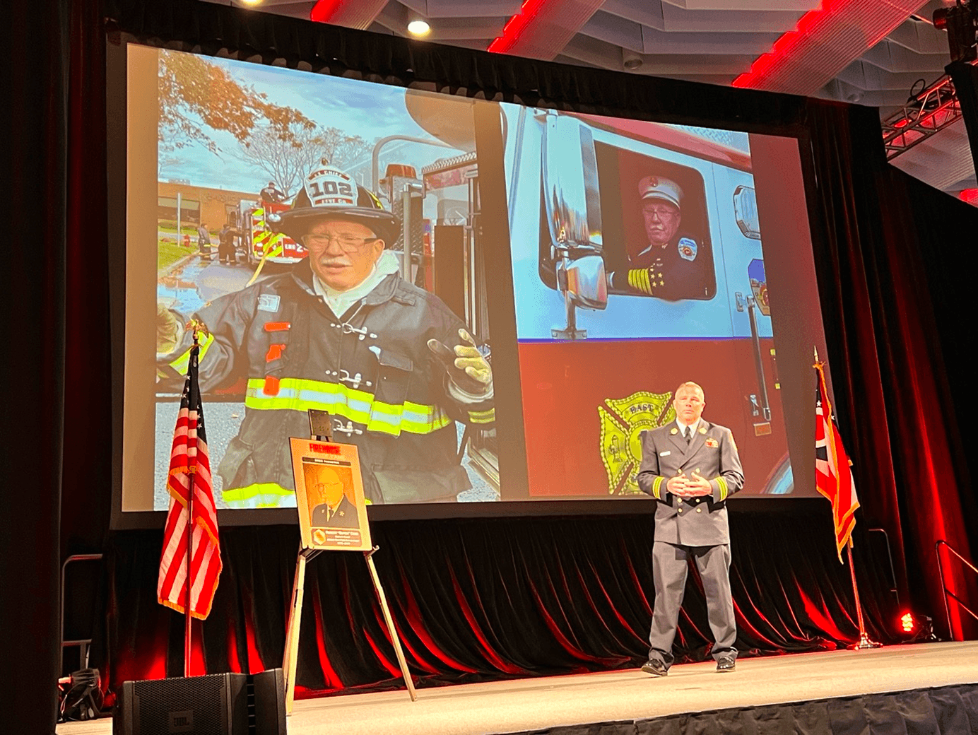 Leeb delivers the keynote address at Firehouse Expo, 2022